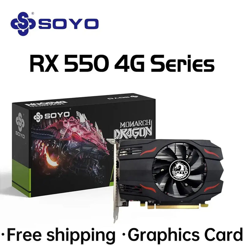 SOYO Graphics Card AMD GPU Radeon RX 550 with single cooling fan and compact design