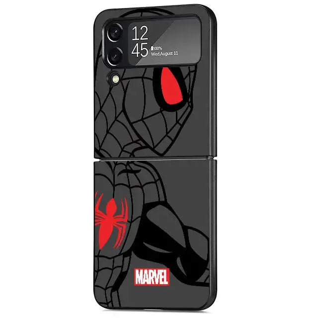 Spider Man themed smartphone case for Samsung Galaxy Z Flip with black and red web design