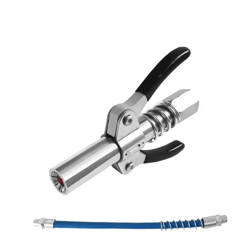 Stainless Steel Grease Gun with 10000 PSI and flexible blue hose attachment