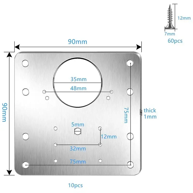 Metal mounting plate with precise measurements for NoEnName Null Hinge Repair Plate 90mm