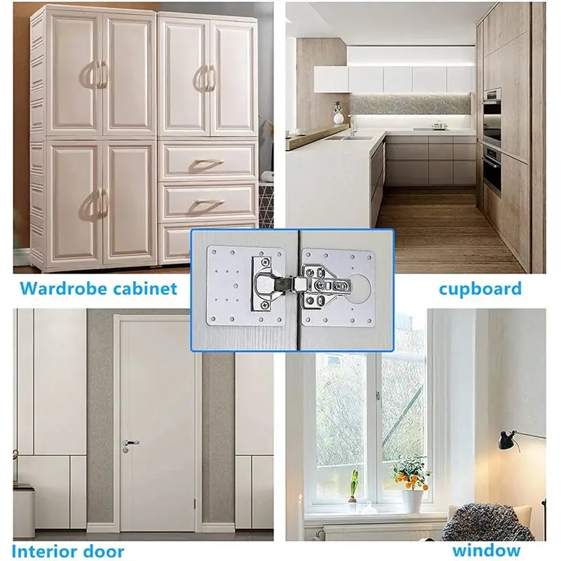 Collage of cabinetry and storage solutions with NoEnName Null hinge repair plate 90mm