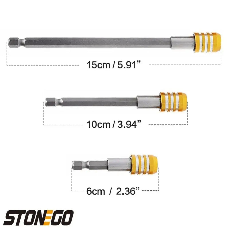 Set of three STONEGO Quick Hex magnetic screwdriver bit holders with yellow rings