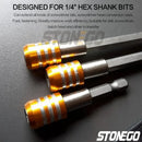 Set of three STONEGO Quick Hex Shank Tools for screwdriver bits in gold and silver