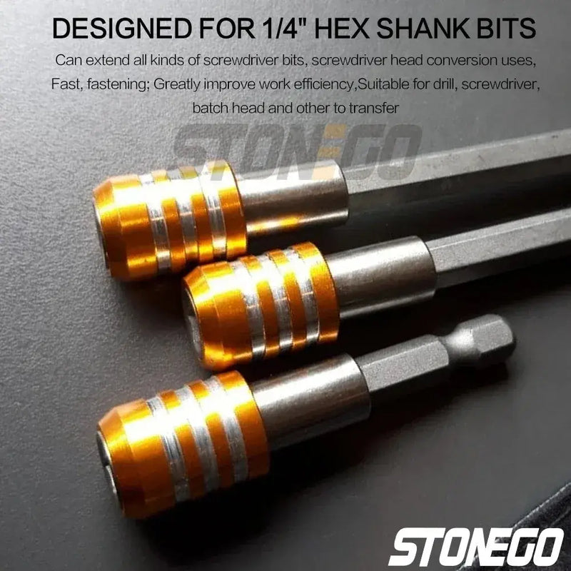 Set of three STONEGO Quick Hex Shank Tools for screwdriver bits in gold and silver