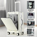 White aluminum frame rolling luggage with wheels and extendable handle for easy travel