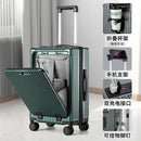 Green hardshell suitcase with front-opening, extendable handle for aluminum frame rolling luggage