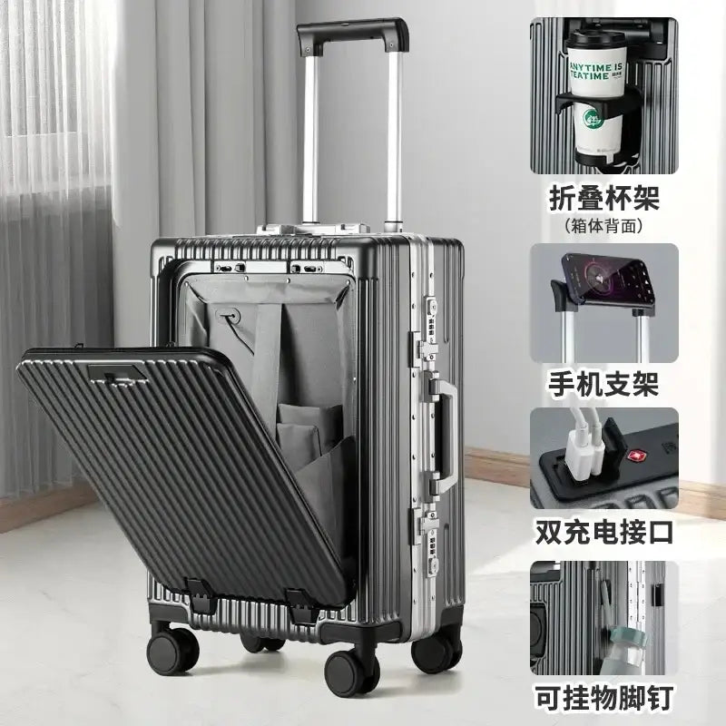 Elegant Multifunctional Rolling Luggage with Aluminum Frame and features for convenience