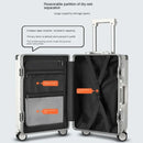 Elegant Multifunctional Rolling Luggage with Aluminum Frame and Cup Holder, featuring compartments