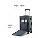 Elegant Multifunctional Rolling Luggage features an aluminum frame and front-opening compartment