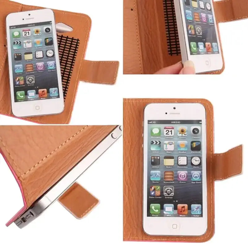 Stylish Leather Flip Case Design for iPhone with Wallet and Card Pocket Function