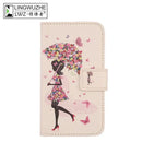 Stylish flip case design featuring silhouette of a woman with floral umbrella and butterflies