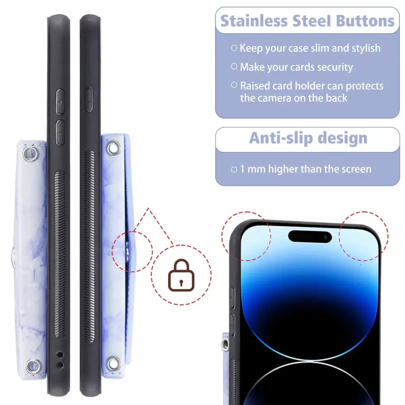 Smartphone case featuring stainless steel buttons and anti-slip design for Apple iPhone Pro Max