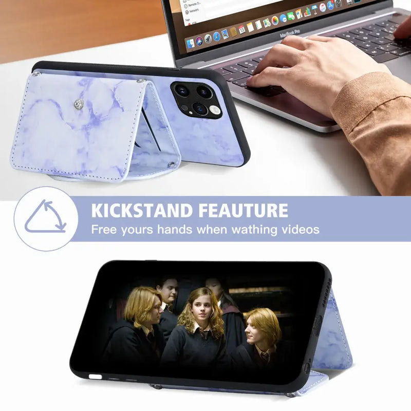 Phone case with kickstand feature for hands-free viewing on Apple iPhone 15 Pro Max