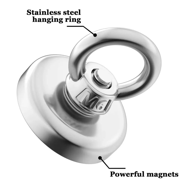 Magnetic hook with stainless steel ring on strong Neodymium industrial magnet base