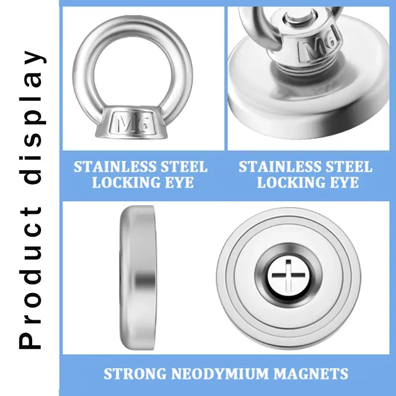 Stainless steel locking eye and strong neodymium industrial magnet for versatile use