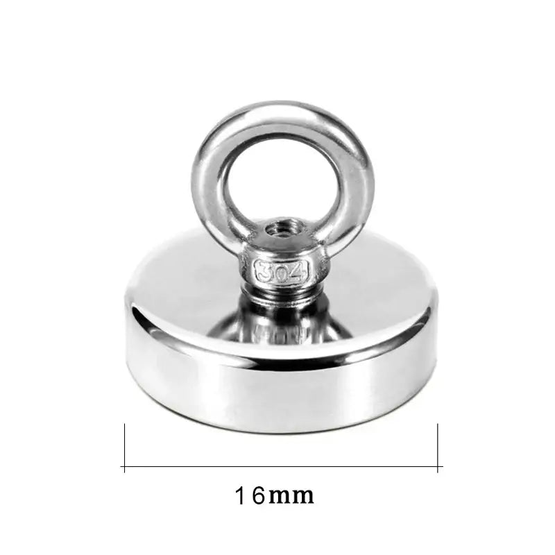 Circular metal magnet with eyebolt, ideal for strong neodymium industrial applications