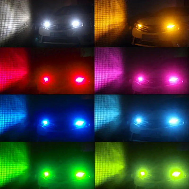 Colorful light pairs in a grid showcasing T10 LED Dome Light available in 6000K White