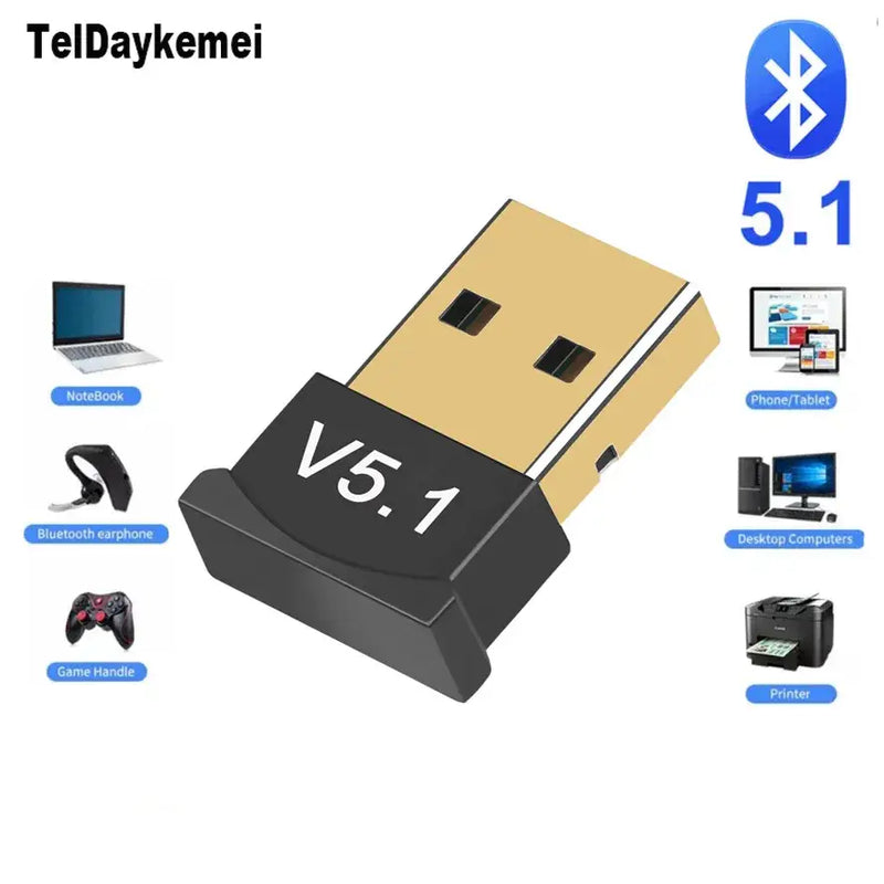 USB Bluetooth adapter V5.1 with device icons for TelDaykemei Adapter Transmitter Receiver