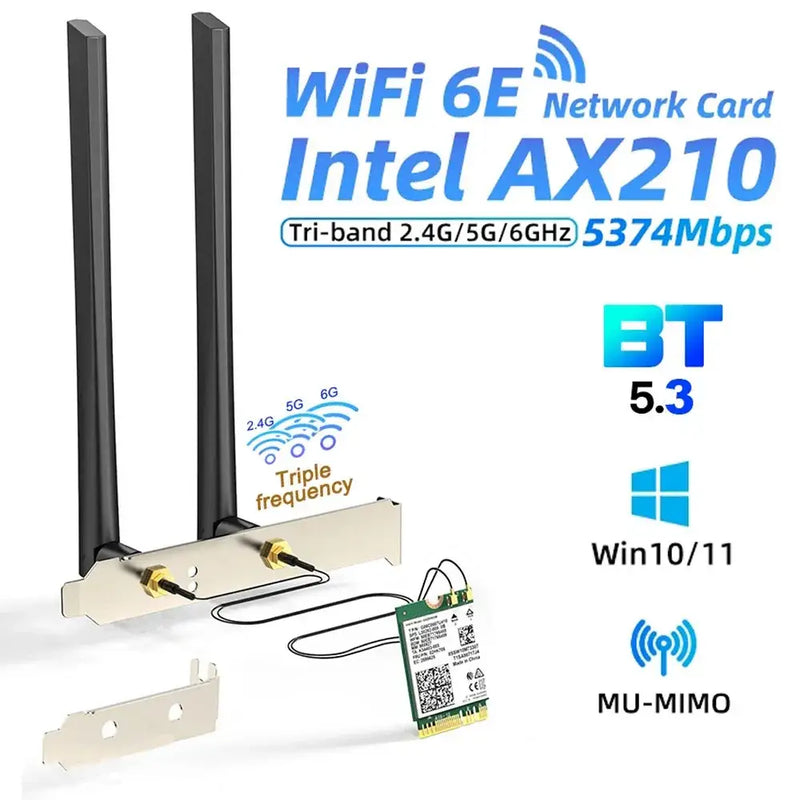 WiFi 6E network card with Intel AX210 chipset and dual antennas for TelDaykemei Wireless Protocol