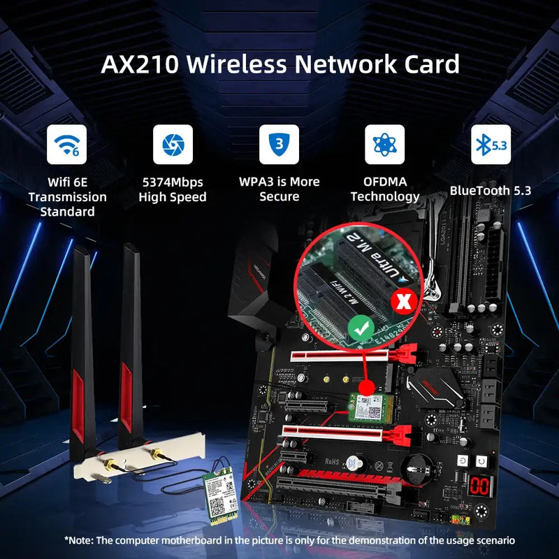 AX210 Wireless Network Card showcasing TelDaykemei Wireless Protocol and key features