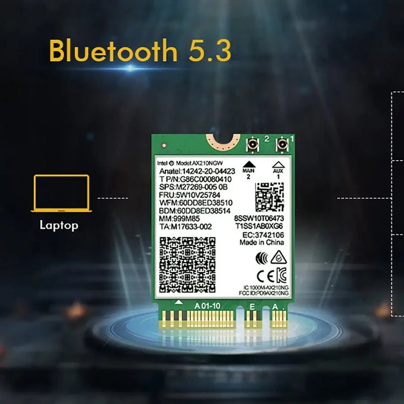 Bluetooth 5.3 wireless network adapter card featuring TelDaykemei Wireless Protocol and Intel AX210