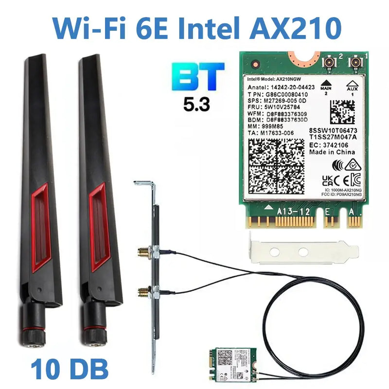 Wi-Fi 6E Intel AX210 network adapter with antennas, accessories for TelDaykemei Wireless Protocol