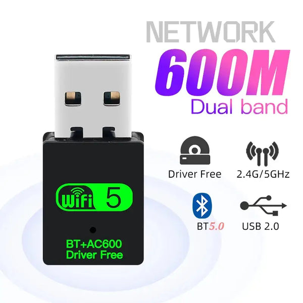 TelDaykemei USB WiFi Adapter, dual-band 600Mbps transmission rate with Bluetooth 5.0 support