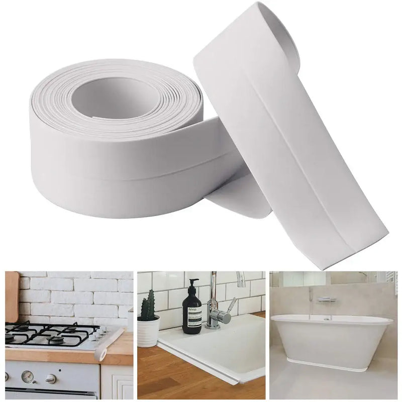 White caulk tape from TFAAI for watertight sealing in bathrooms and home use