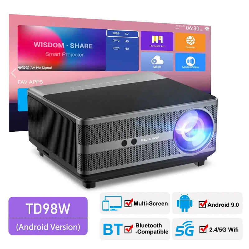 Smart Projector ThundeaL TD98 featuring Android, input output options, and keystone correction