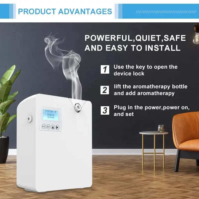 White cube-shaped Tinton Life Air Purifier with digital display and vapor emission