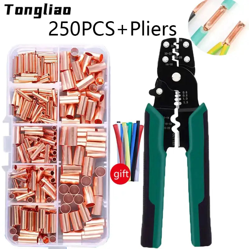 Wire crimping tool and copper connectors with Tongliao Multifunctional Plier, Carbon Steel