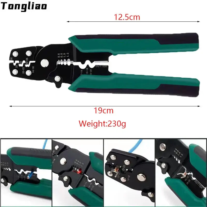 Crimping tool with green handles and black jaws, Tongliao Multifunctional Plier in Carbon Steel