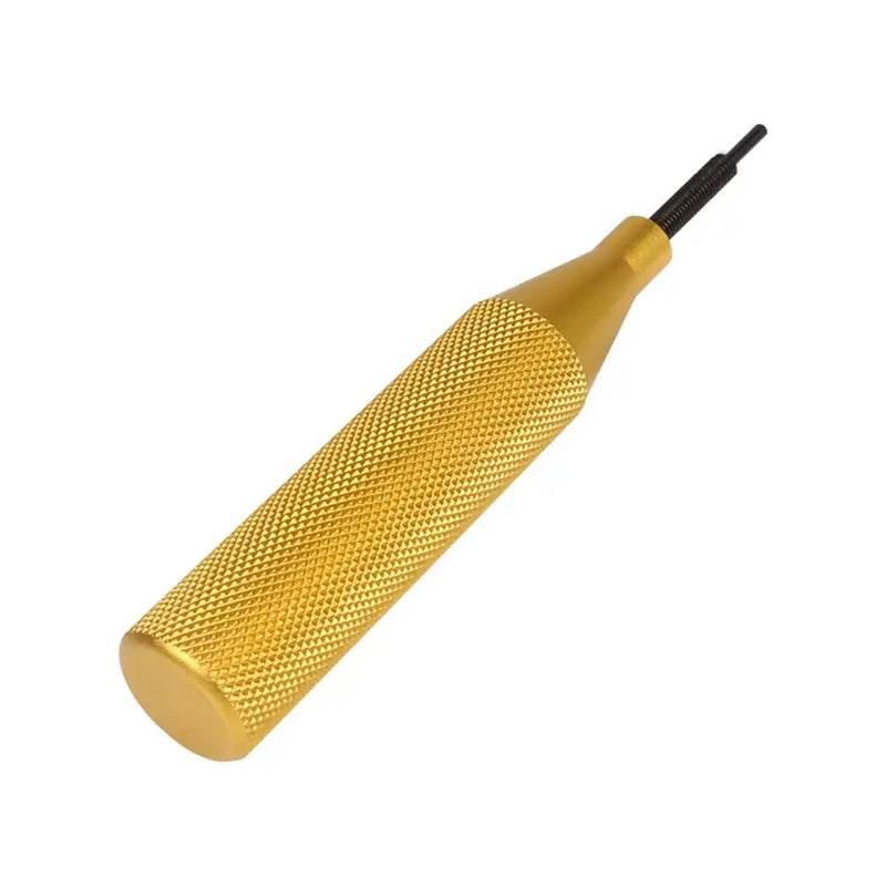 Gold-colored textured metal handle with black tip for ECU cover open tool