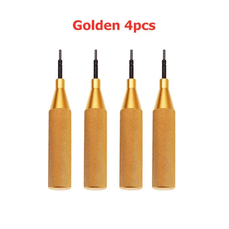 Four golden textured cylindrical ECU cover open tools with thin black tips for efficient maintenance