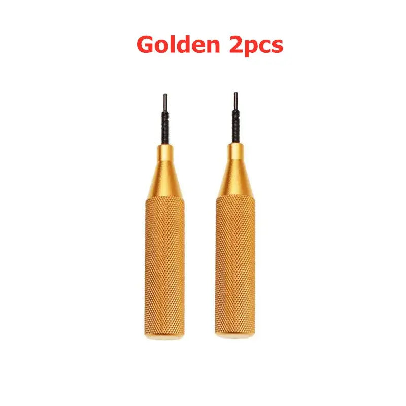 Two golden ECU cover open tools with thin metal tips for efficient vehicle maintenance