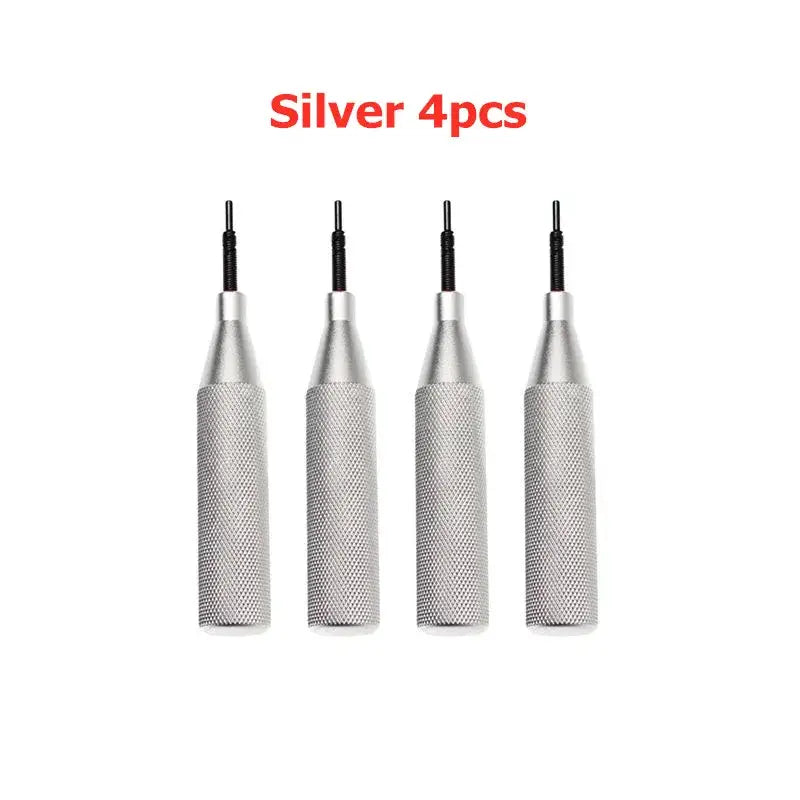 Four silver cylindrical ECU cover open tools with textured grips for vehicle maintenance