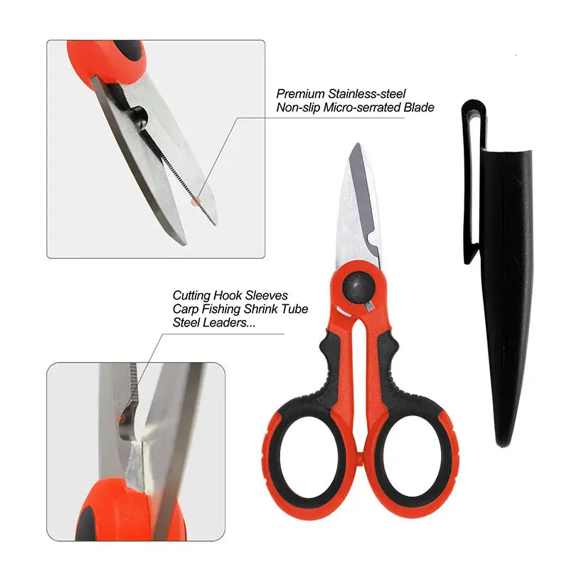 Orange and black fishing scissors with stainless steel blade from TOTNEND DIY Supplies, Mainland China