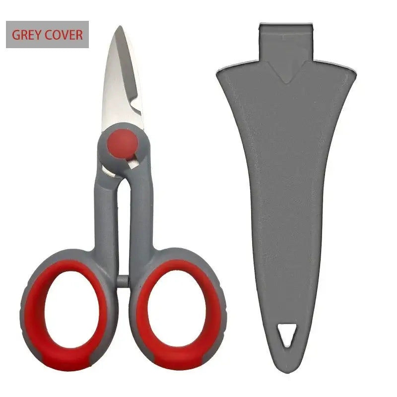 Pair of carbon steel scissors with red handles and grey cover from Totnend DIY Supplies