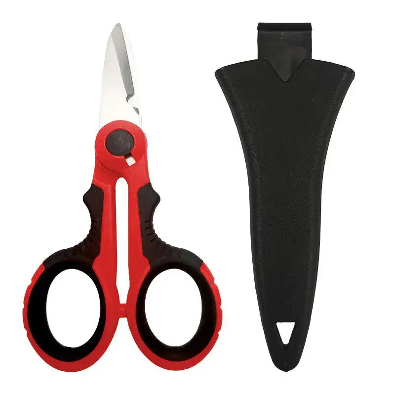 Red and black carbon steel kitchen scissors with sheath from Totnend DIY Supplies, Mainland China