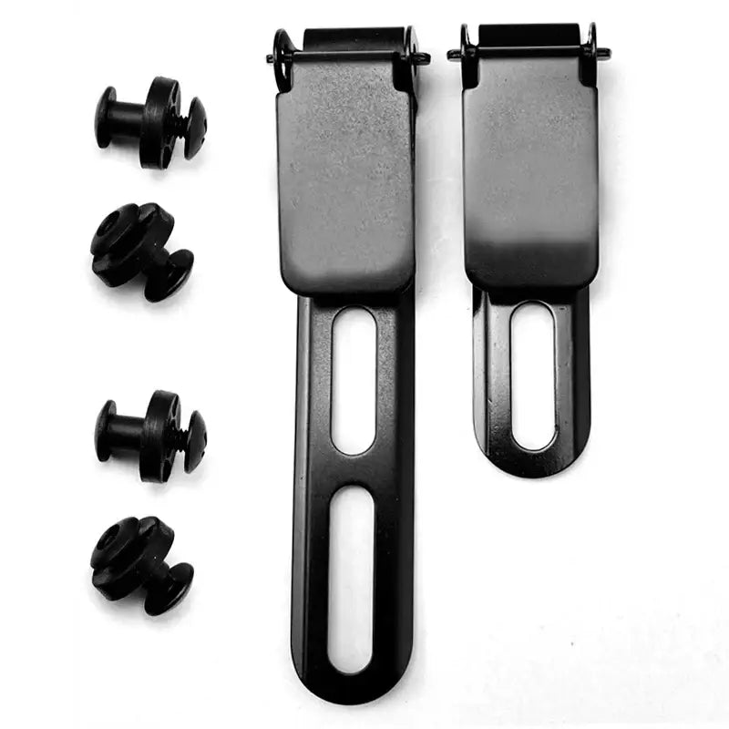 Pair of black metal mounting brackets and screws for TYSEEK durable hand tool parts