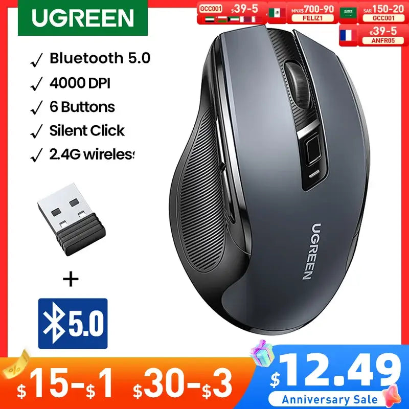 Wireless Optical Mouse UGREEN 2.4GHz with Bluetooth, designed in Mainland China