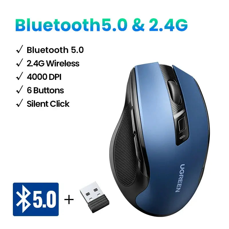 Sleek blue and black UGREEN 2.4GHz wireless optical mouse from Mainland China