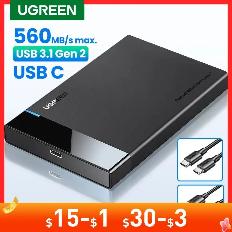 UGREEN HDD Case with External Hard Drive and USB-C for Fast Data Transfer Speeds