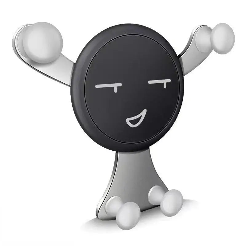 Smiling black circular character representing Universal Car Phone Holder for secure use