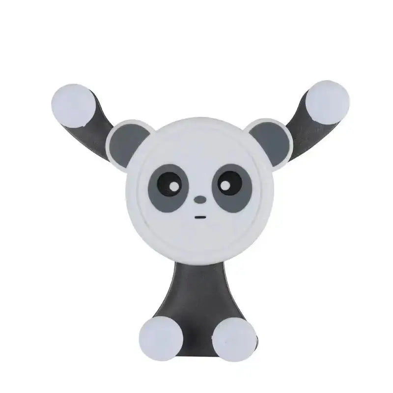 Stylized cartoon panda figure for a secure car phone holder with raised arms