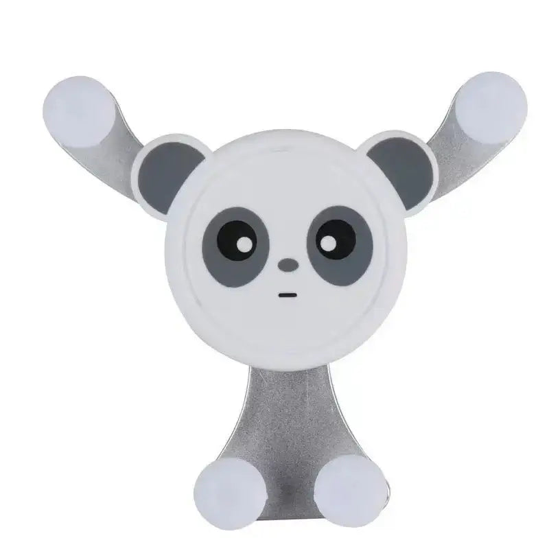 Cartoon-style panda figurine enhances a car phone holder for secure accessibility