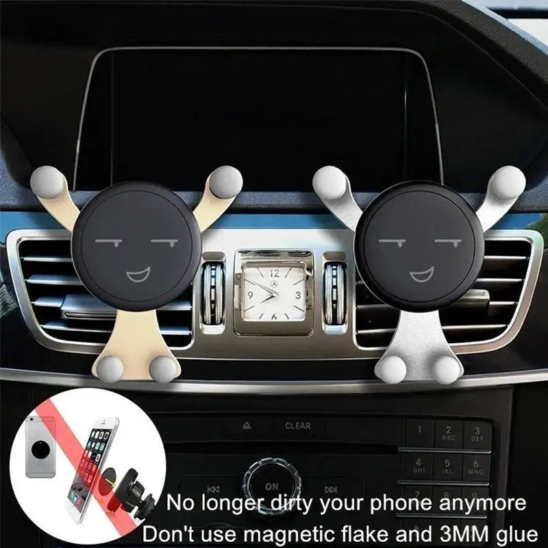 Cute cartoon-style car phone holder with smiley faces for secure and accessible use