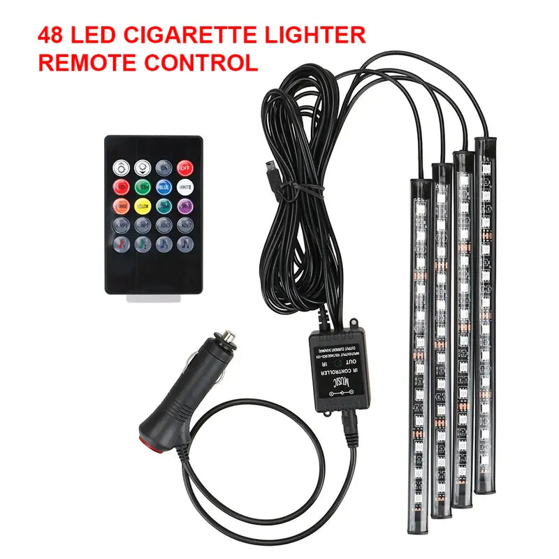 LED cigarette lighter with remote control and four light strips for Car RGB Ambient Lights