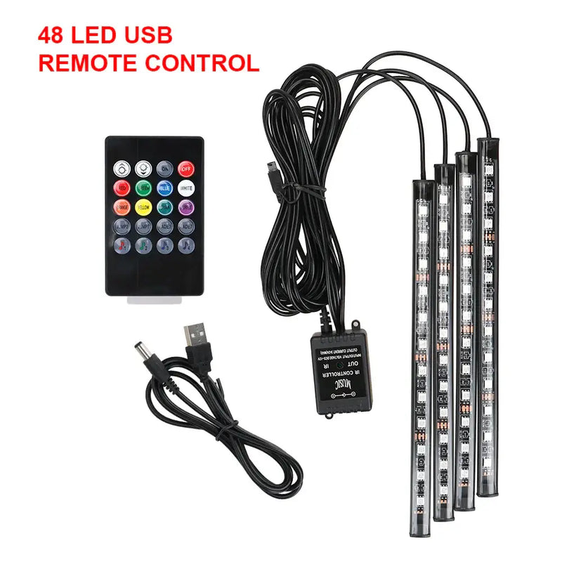 Universal RGB Ambient Lights LED Strips with USB and remote for car interior lighting