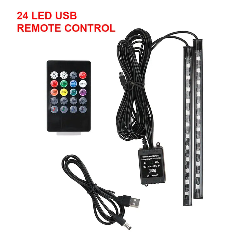 Universal RGB Ambient Lights LED Strips kit with remote for car interior atmosphere